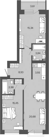 Планировка 2-к.кв 71.15 м² в ЖК «Прованс»