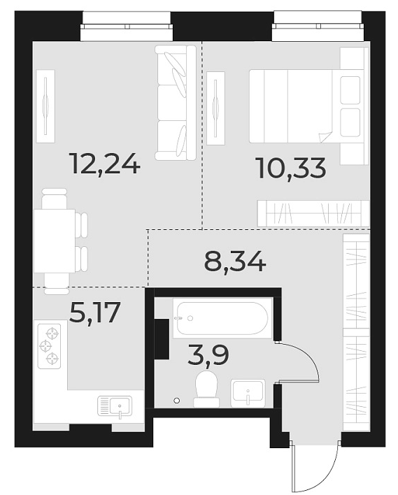 Планировка 2е-к.кв 40.00 м² в ЖК «Русское солнце»