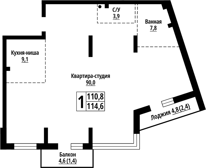 Планировка своб. план. 114.60 м² в ЖК «Родные берега. Барнаул»