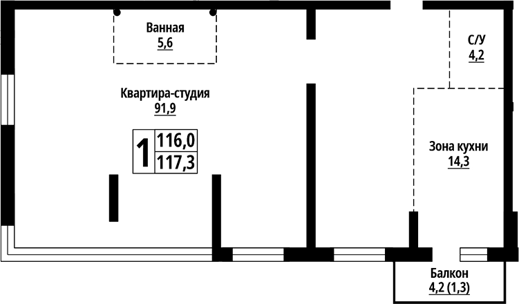 Планировка своб. план. 117.30 м² в ЖК «Родные берега. Барнаул»