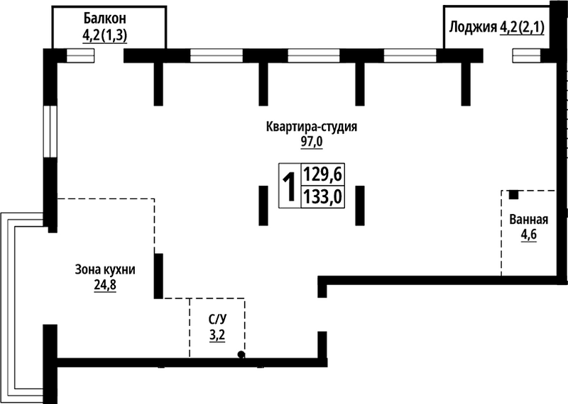 Планировка своб. план. 133.00 м² в ЖК «Родные берега. Барнаул»