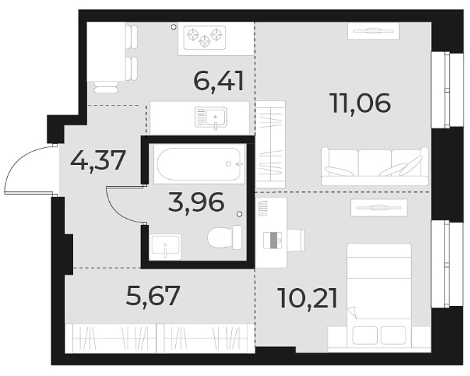 Планировка 2е-к.кв 41.70 м² в ЖК «Русское солнце»