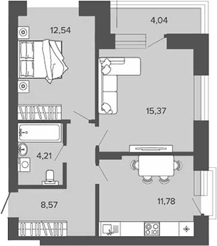 Планировка 2-к.кв 52.47 м² в ЖК «Прованс»