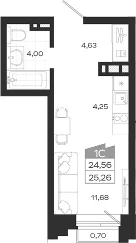 Планировка студии 24.56 м² в ЖК «Ясный Берег»