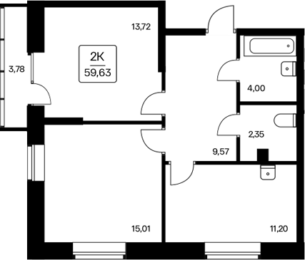 Планировка 2-к.кв 55.85 м² в ЖК «Расцветай на Дуси Ковальчук»