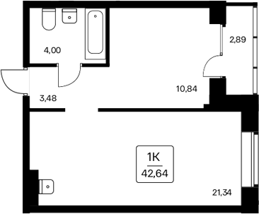 Планировка 1-к.кв 39.75 м² в ЖК «Расцветай на Дуси Ковальчук»