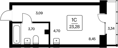Планировка студии 19.94 м² в ЖК «Расцветай на Дуси Ковальчук»