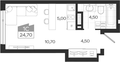 Планировка студия 24.70 м² в ЖК «Ясный Берег»
