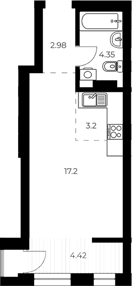 Планировка студии 27.58 м² в ЖК «ОСКАР»