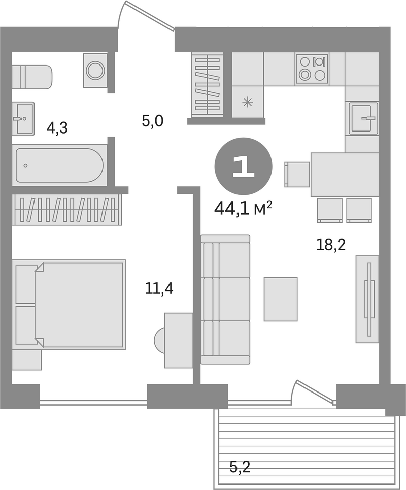 Планировка 2е-к. квартира 38.90 м² в ЖК «Пшеница»