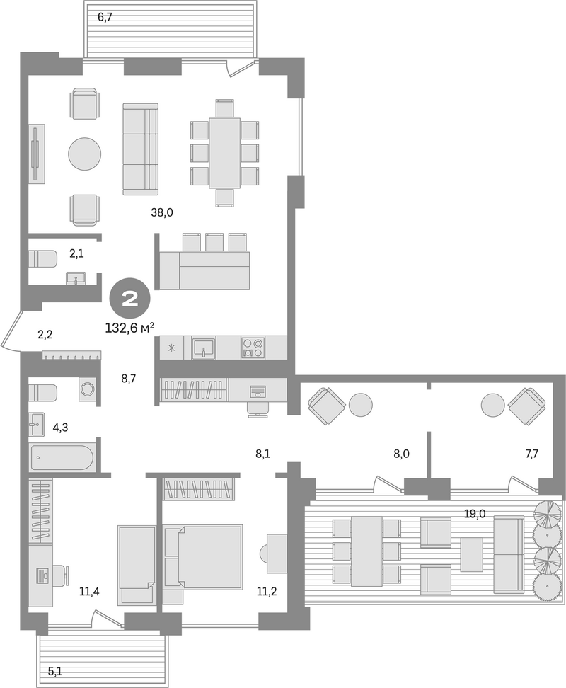 Планировка 3е-к. квартира 101.80 м² в ЖК «Пшеница»