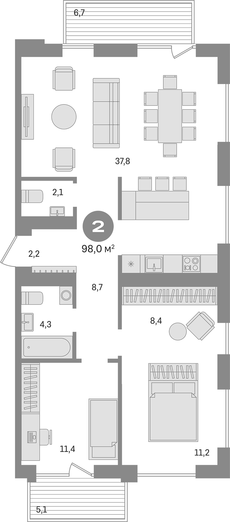 Планировка 3е-к. квартира 86.20 м² в ЖК «Пшеница»