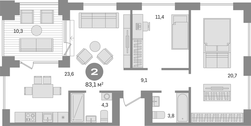 Планировка 3е-к. квартира 72.80 м² в ЖК «Пшеница»