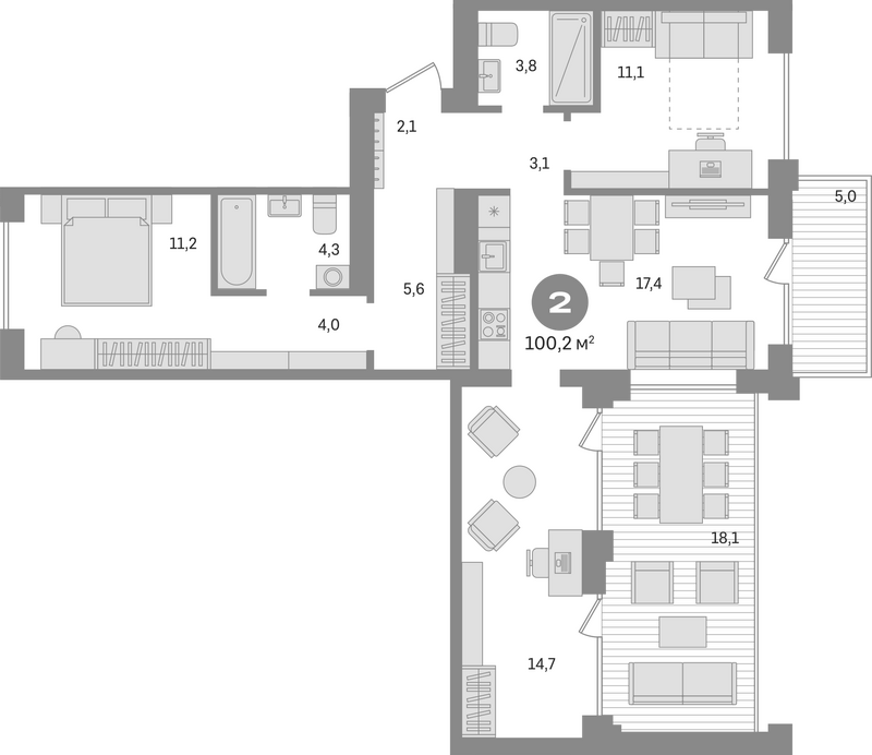 Планировка 3е-к.кв 77.10 м² в ЖК «Пшеница»