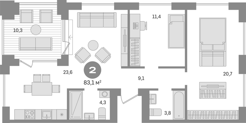 Планировка 3е-к. квартира 72.80 м² в ЖК «Пшеница»