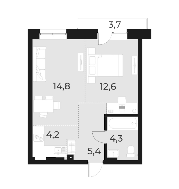 Планировка 2е-к.кв 41.30 м² в ЖК «Русское солнце»
