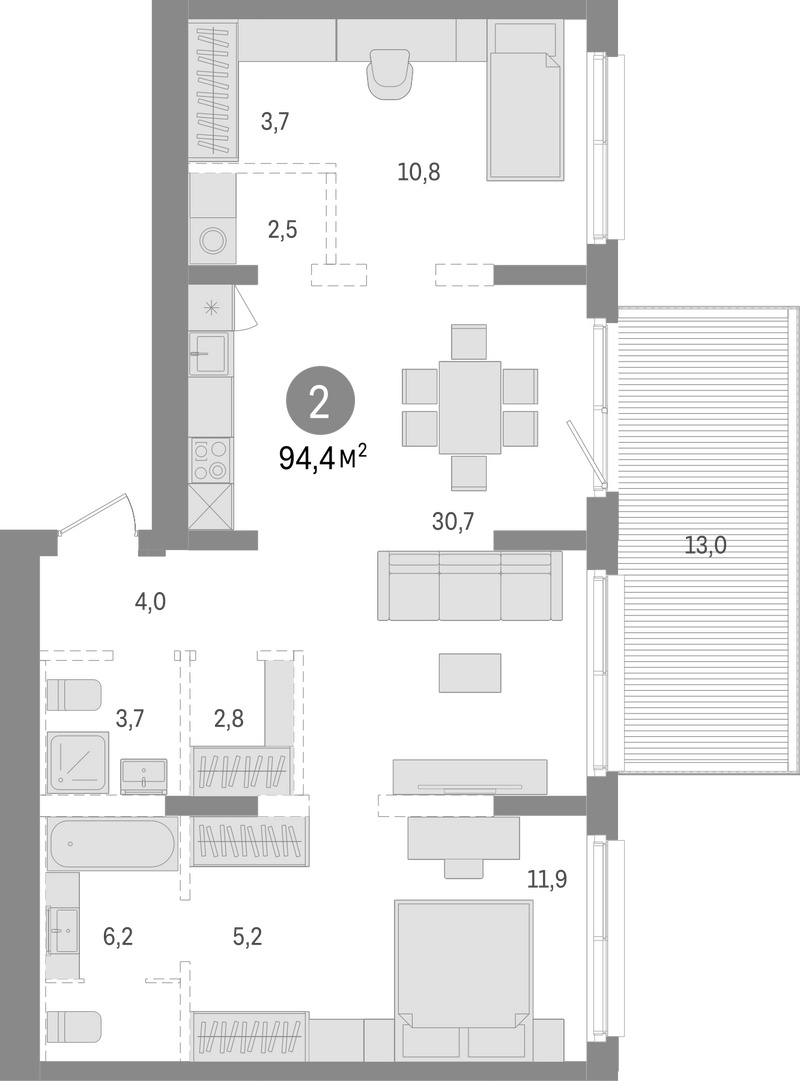Планировка 3е-к.кв 81.40 м² в ЖК «Европейский берег»