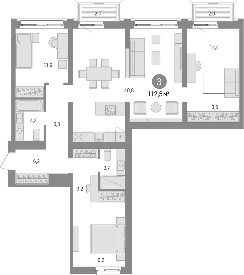Планировка 4е-к.кв 109.80 м² в ЖК «Европейский берег»
