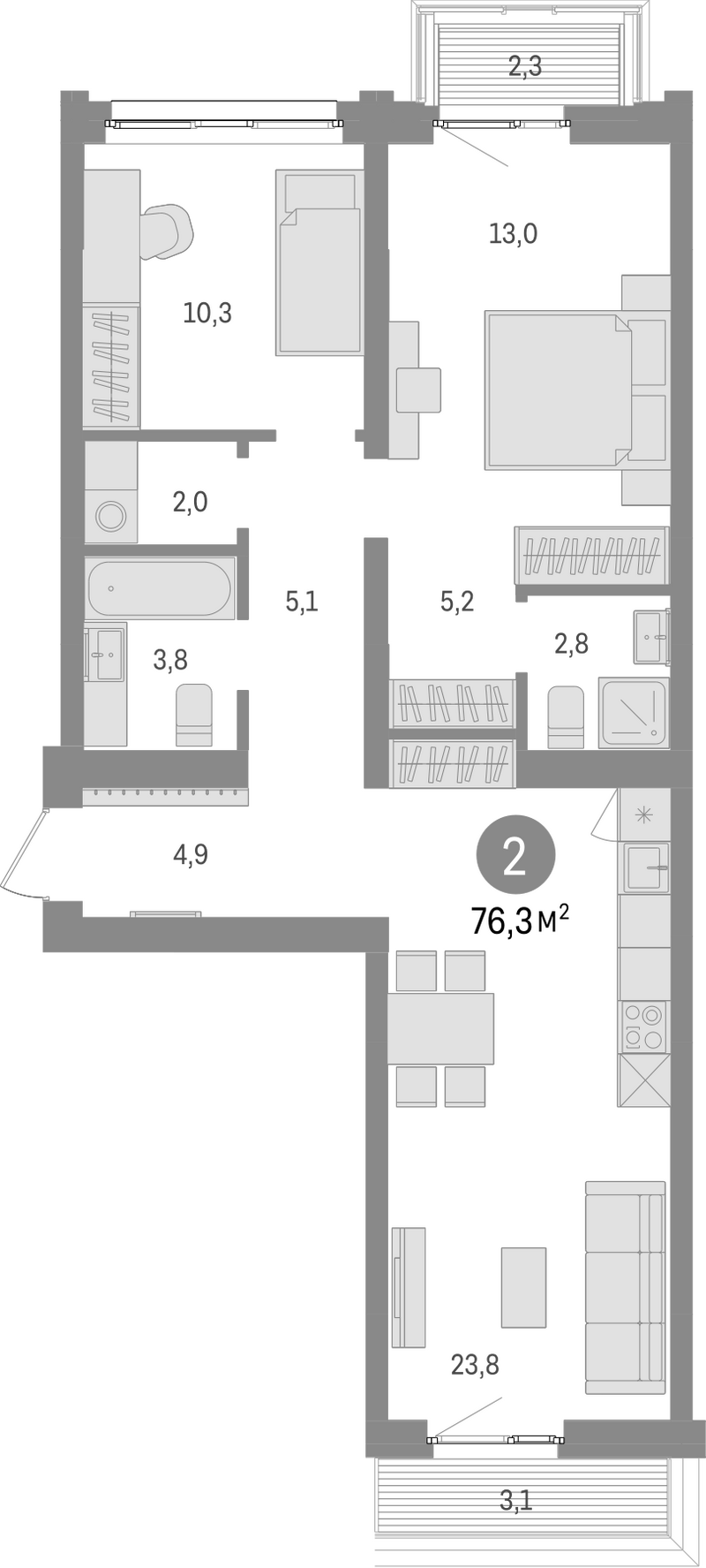 Планировка 3е-к. квартира 71.30 м² в ЖК «Европейский берег»