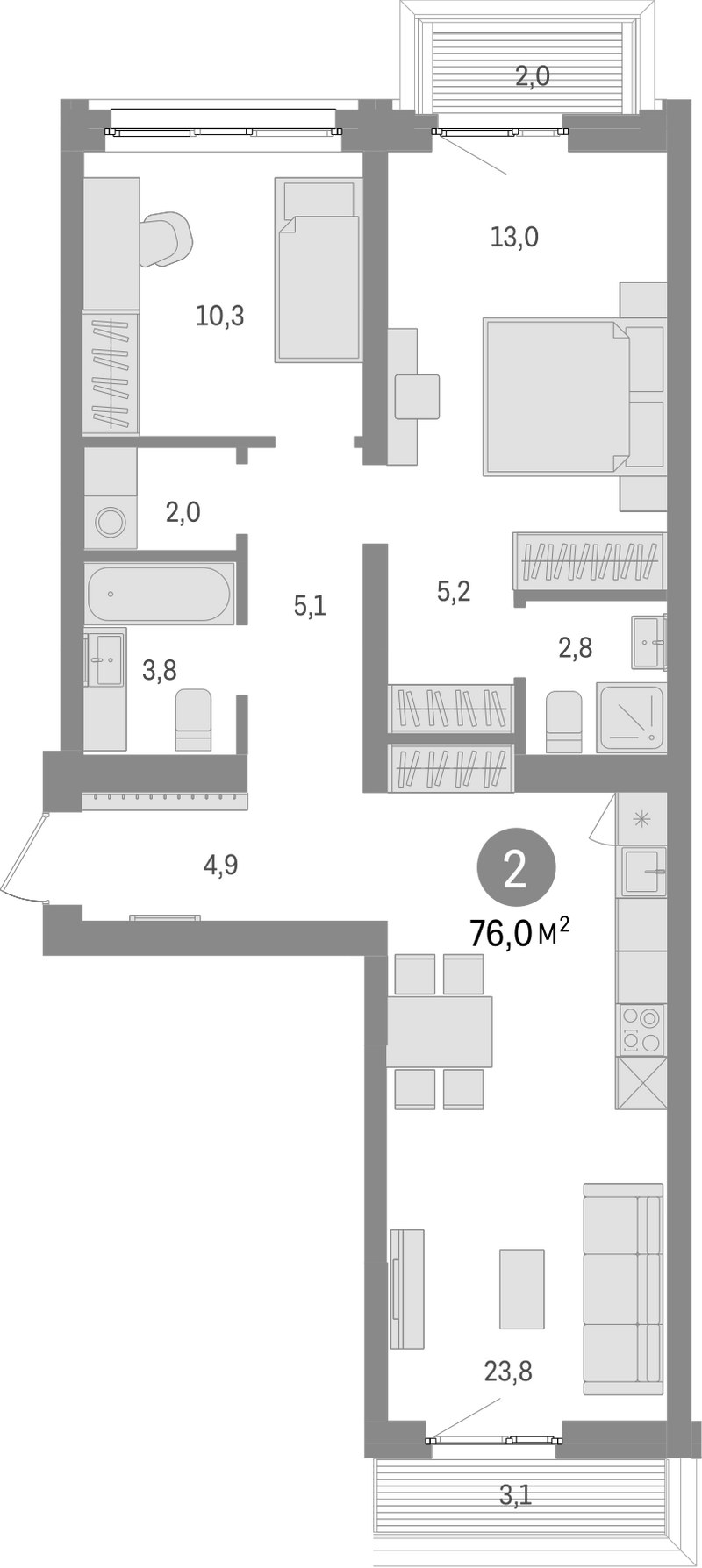 Планировка 3е-к.кв 70.90 м² в ЖК «Европейский берег»