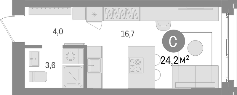 Планировка студия 24.20 м² в ЖК «Европейский берег»