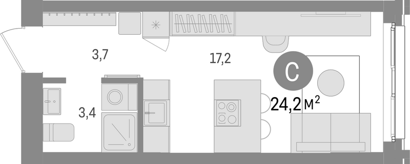 Планировка студия 24.20 м² в ЖК «Европейский берег»