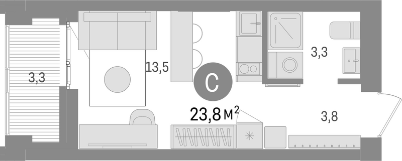 Планировка студия 20.50 м² в ЖК «Европейский берег»