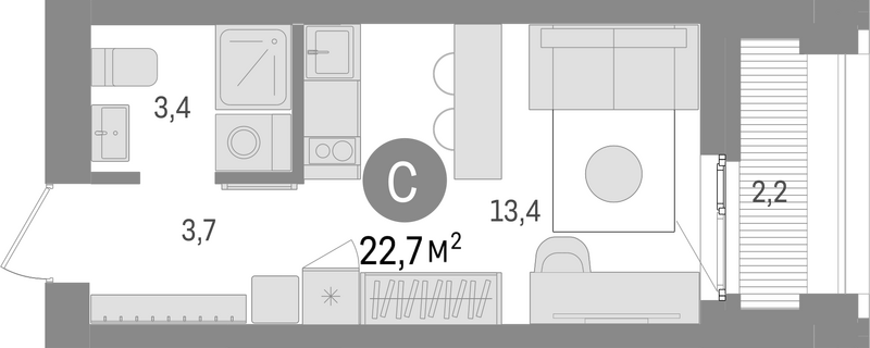 Планировка студии 20.50 м² в ЖК «Европейский берег»