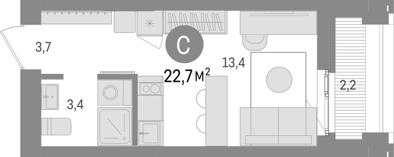 Планировка студия 20.50 м² в ЖК «Европейский берег»