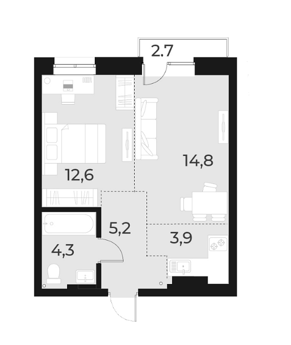 Планировка 2е-к.кв 40.80 м² в ЖК «Русское солнце»