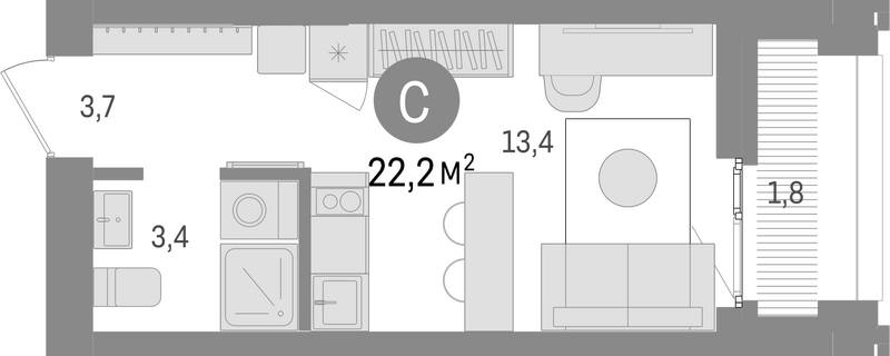 Планировка студия 21.50 м² в ЖК «Европейский берег»