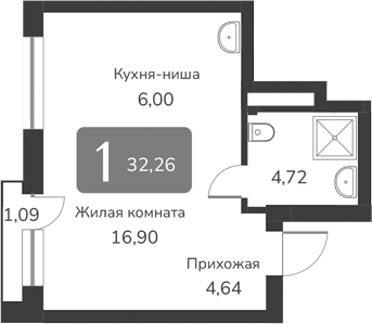 Планировка своб. план. 32.26 м² в ЖК «Марсель-2»
