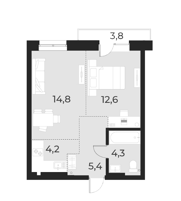 Планировка 2е-к.кв 41.30 м² в ЖК «Русское солнце»