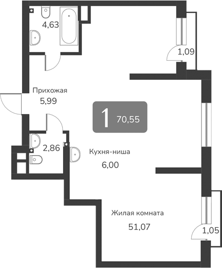 Планировка своб. план. 70.55 м² в ЖК «Марсель-2»