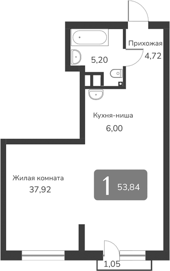 Планировка своб. план. 53.84 м² в ЖК «Марсель-2»