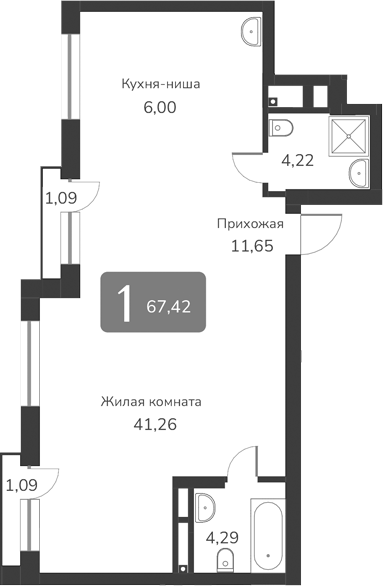 Планировка своб. план. 67.42 м² в ЖК «Марсель-2»