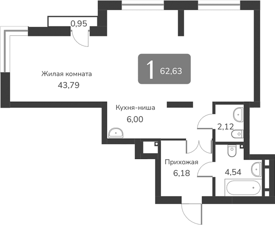 Планировка своб. план. 62.63 м² в ЖК «Марсель-2»