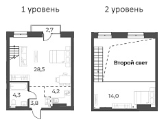 Планировка 2е-к. квартира 55.50 м² в ЖК «Русское солнце»