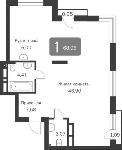 Планировка своб. план. 68.06 м² в ЖК «Марсель-2»