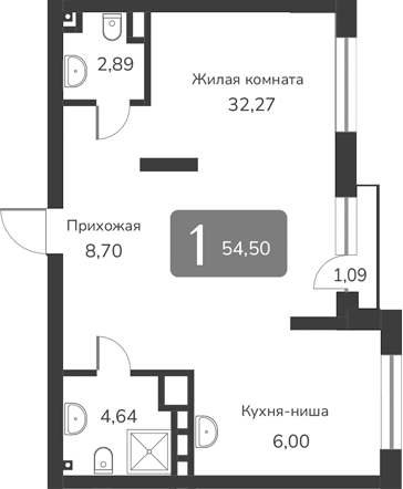 Планировка своб. план. 54.50 м² в ЖК «Марсель-2»