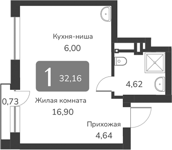 Планировка своб. план. 32.16 м² в ЖК «Марсель-2»