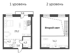 Планировка 2е-к.кв 56.10 м² в ЖК «Русское солнце»
