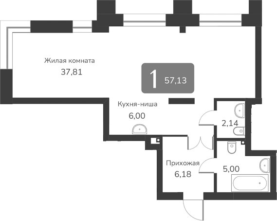 Планировка своб. план. 57.13 м² в ЖК «Марсель-2»