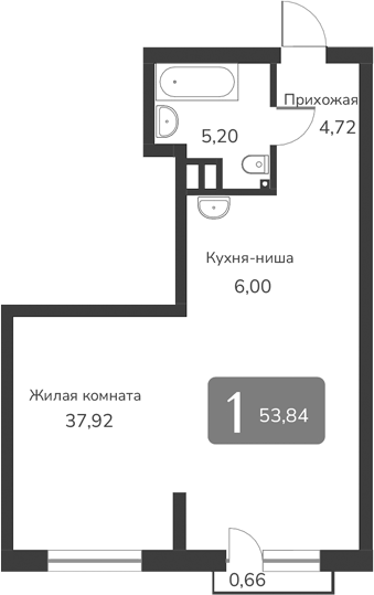 Планировка своб. план. 53.84 м² в ЖК «Марсель-2»