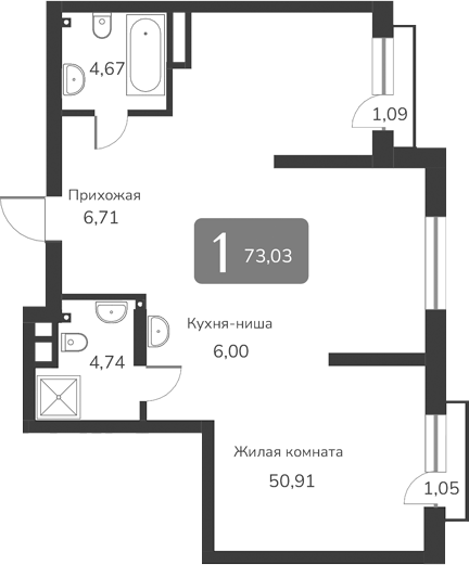 Планировка своб. план. 73.03 м² в ЖК «Марсель-2»