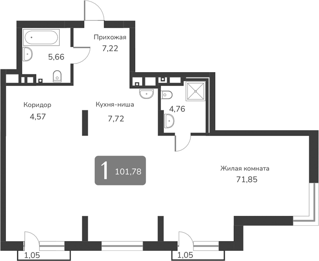 Планировка своб. план. 101.78 м² в ЖК «Марсель-2»