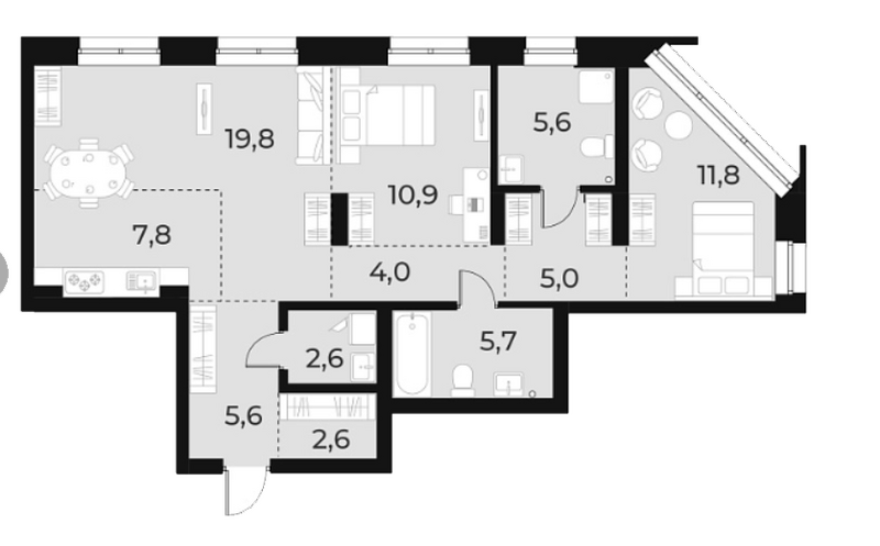 Планировка 3е-к. квартира 81.40 м² в ЖК «Русское солнце»
