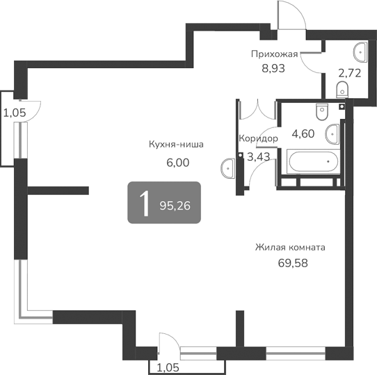 Планировка своб. план. 95.26 м² в ЖК «Марсель-2»