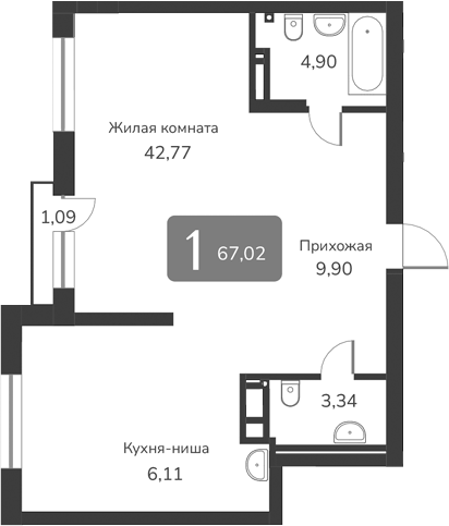 Планировка своб. план. 67.02 м² в ЖК «Марсель-2»