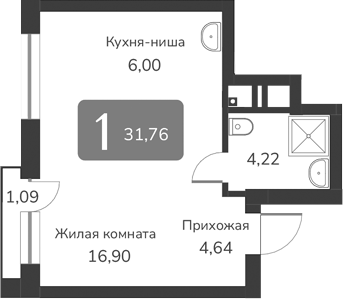 Планировка своб. план. 31.76 м² в ЖК «Марсель-2»
